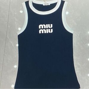 Miu Miu Navy and White Sleeveless Top
